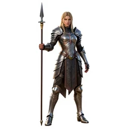dashing valkyrie with spear, detailed 3d character render, full body, standing, isolated on a pure white background, centered, whole figure in frame, sharp focus, studio lighting