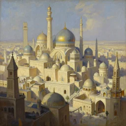 a painting of epic fantasy islamic city by alan lee, trending on artstation