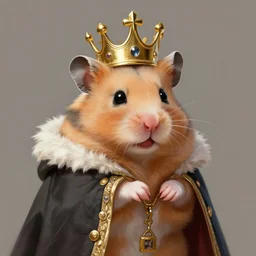 Digital painting of a king hamster with a crown and a coat, highly-detailed, artstation cgsociety masterpiece