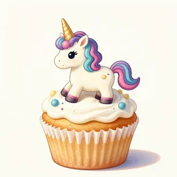 a detailed illustration of a cupcake made of unicorns