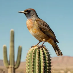 A Dodo bird crouching perched atop a Saguaro cactus in the desert, digital art, trending on Artstation, high detail, sharp focus, illustration, art by artgerm and greg rutkowski and alphonse mucha.
