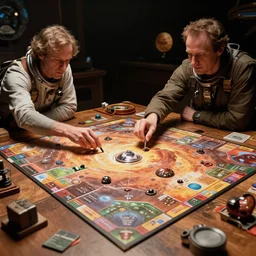 terraforming mars boardgame played by God!!, film still from the movie directed by Denis Villeneuve with art direction by Salvador Dalí, wide lens