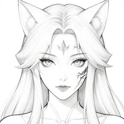a detailed face of a cat girl, rule of thirds, beautiful face, line art, queen of blades, diablo 4 lilith, mutation, by yusuke murata, by hiroya oku, tom bagshaw, trending on artstation