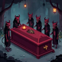 a Scratch art of a demons in a funeral