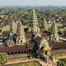 Angkor Wat in 1253 covered in white marble and gold, surrounded by a large village, full of people, concept art, digital painting by Shaddy Safadi, highly detailed, historically accurate
