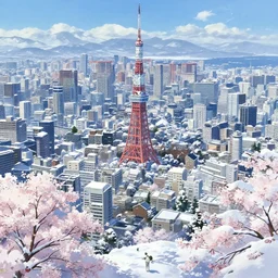 makoto shinkai concept art of tokyo landscape in winter, snow, cherry blossoms in the foreground, key visual, ambient lighting, highly detailed, digital painting, artstation, concept art, sharp focus, by studio ghibli makoto shinkai akihiko yoshida hidari wlop and greg rutkowski