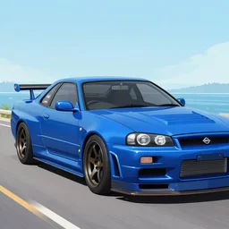 artistic illustration of a bayside blue nissan skyline r 3 4 z tune