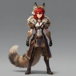 anthro wolf fursona, a full body portrait of a the sellsword marissa bell, short red hair, fantasy, makoto shinkai, james gilleard, very detailed, matte, gaussian blur