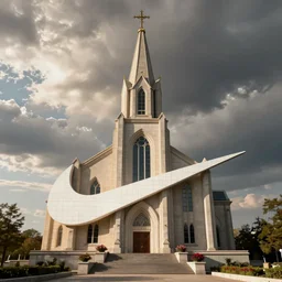 church in form of nike logo, hyper detailed, photo realistic