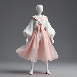 isolated savoir - faire design boyish couture details sailor collar in shell white peach pink dior modern avant garde attire airy double volume fluttery hardware fresh aesthetic, dynamic posing, fictional character proportions, stylized figure, high detail photography, sharp focus, expert octane render, unreal engine