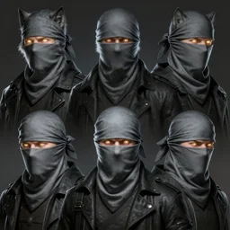 6 wolfs gang member with gray bandana, no duplicate image, bioshock art style, glowing lights, highly detailed, digital painting, artstation, concept art, smooth, sharp focus, illustration, art by richard hamilton and mimmo rottela