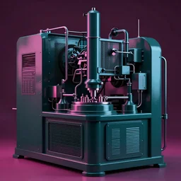 complex and detailed industrial machine. Dark teal and magenta.