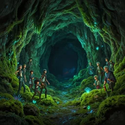 bioluminescent mossy cave, highly detailed, magic fantasy, digital art, vibrant colors, keyframe illustration, trending on artstation, andreas rocha, sylvain sarrailh, darek zabrocki, finnian macmanus, dylan cole, liang mark, albert bierstadt, sung choi, peter mohrbacher, greg rutkowski