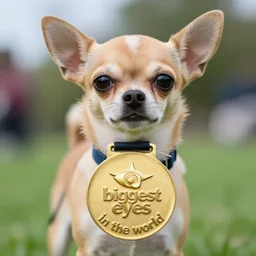 chihuahua winning the “ biggest eyes in the world ” medal