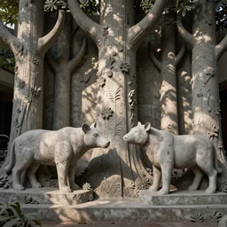 folk art concrete sculptures of woodland animals