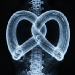 x - ray of a spine that is shaped like a pretzel, unreal engine 5, high resolution x - ray scan, artstation, 8 k, raw, unedited, 🥨