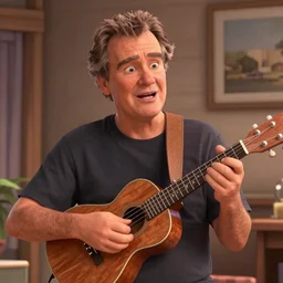 still from a Pixar movie of Jack Nicholson playing a ukulele, high quality 3d render, movie, Pixar, Renderman, 4k, artstation