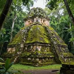 mayan temple ruins covered with moss, jungle, spring time, soft shading, intense detail, matte painting, 8 k