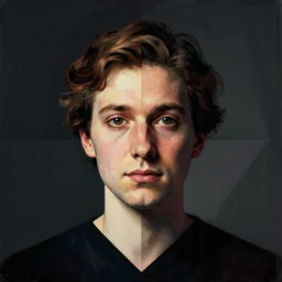 astronomer. portrait. bauhaus, angular, geometric, symmetrical. dark color theme. flat, solid background.