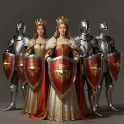 royal knights in a shield formation protecting the queen, concept art, digital painting, trending on artstation, deviantart, highly detailed, perfect composition, dramatic lighting, sharp focus, 8 k uhd