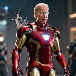 joe biden as iron man in gears of war, splash art, movie still, cinematic lighting, ray tracing, octane render, long lens, shallow depth of field, bokeh, anamorphic lens flare, 8 k, hyper detailed, 3 5 mm film grain