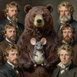 painting by sargent and leyendecker and greg hildebrandt, james gurney, apollinaris vasnetsov, savrasov levitan polenov, studio ghibli style, porcelain organic, detailed fur, bear mouse hybrid character portrait, octane rendering