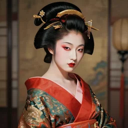 hyper realistic geisha, by artgerm, background by greg rutkowski