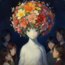 beautiful creature with flowers instead of his head by moriho tanaka, by ayami kojima, amano, karol bak, greg hildebrandt, and luis molina, rich deep colors. david b. mattingly painting, art by daniel boucherie. masterpiece. rendered in blender, ultra realistic, smooth shading, ultra detailed, high resolution, cinematic
