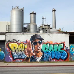 graffiti of paul blart on side of pepsi factory