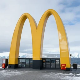 a photo of a mcdonalds located in the middle of antarctica, realistic, detailed, bad quality