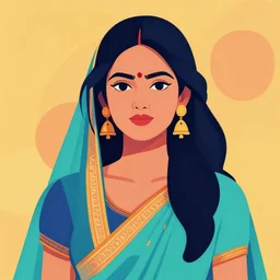 a portrait of an indian woman, in retro colors, synthwave style, 2 d digital vector art