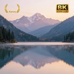 dreamy landscape of kanas lake, soft sunrise light over the mountain, reflective lake, taiga, soft glow, natural lighting, pastel color scheme, artstation, 4 k, award - winning landscape photography
