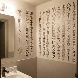 demonic runes over the bathroom walls