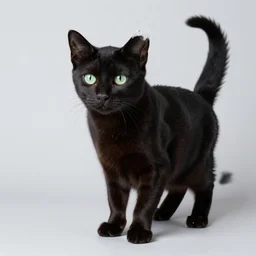 studio photo of a green-eyed black cat