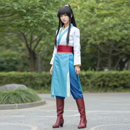 full body photo of real - life katara from avatar the last airbender, cosplay, high heels