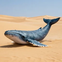giant whale swimming in sand dunes, photography