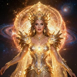 portrait of the powerful queen of the solar system in the style of anna dittmann and in the style of luis royo. glowing, ornate and intricate, stunning, dynamic lighting, intricate and detailed.