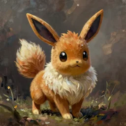 an adorable pokemon like eevee. very cute friendly. fluffy. beautiful. oil painting.