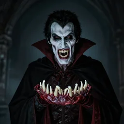 dracula, extremely scary, spooky, terrifying, crisp, photo realism, realistic, clear, super sharp teeth, 4 k resolution, 8 k resolution,