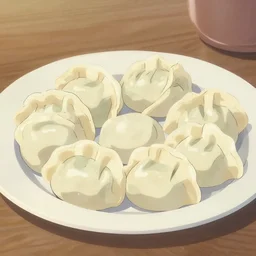 dumplings on a plate, by makoto shinkai, digital art, illustrations