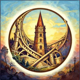 an oil painting of the tower of babel, vector logo