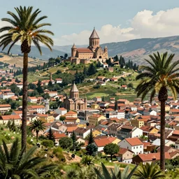 city of armenia quindio landscape, with wax palms and castles, concept art for a dark souls game, concept art, 4 k, video game art, trending on artstation