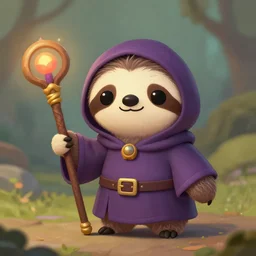 cute little anthropomorphic sloth mage, wielding a magic staff, tiny, small, short, wizard robe, cute and adorable, pretty, beautiful, dnd character art portrait, matte fantasy painting, deviantart artstation, by jason felix by steve argyle by tyler jacobson by peter mohrbacher, cinema