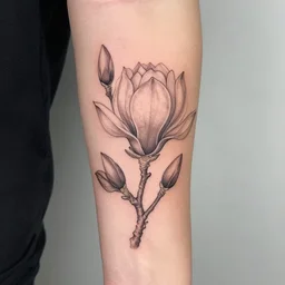 tattoo on inside forearm of a magnolia branch, line art, floral, tattoo awards, hyper realistic, detailed, 8 k,