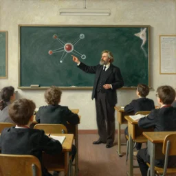 high quality high detail painting by ilya repin, classroom, teacher explaining quantum theory, hd