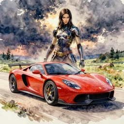 sport car, colorful watercolor. by rembrant, battle angel alita