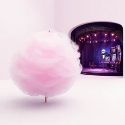 minimalistic angle curved perspective digital art of sss chubby cotton candy indoor casino with a stage by anton fadeev from nightmare before christmas