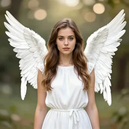centered  waist up portrait photography an angel + bokeh + DOF + 8k, photorealistic + rendered in octane + illustration by Peter Mohrbacher, line work by Dan Mumford