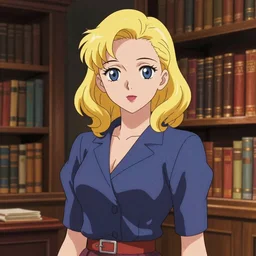 portrait of a beautiful blonde girl dressed in 1940's fashion, library background, rich vivid colors, ambient lighting, dynamic lighting, 4k, HQ, official media, anime key visual, makoto shinkai, ilya kuvshinov, lois van baarle, rossdraws, detailed, trending on artstation
