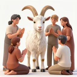 A group of people surrounding and worshipping a Luciferian goat, in the style of Corporate Memphis, Alegria style, Big Tech corporate art design style, simple, minimalist